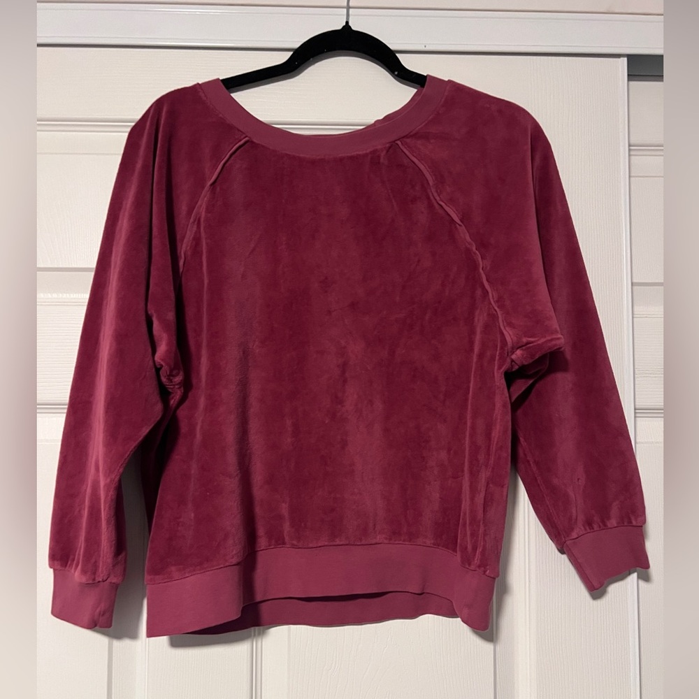 Suzie Kondi $250 Velour Raglan Top Sweater‎ Deep Red Merlot Crew Neck Sweatshirt
